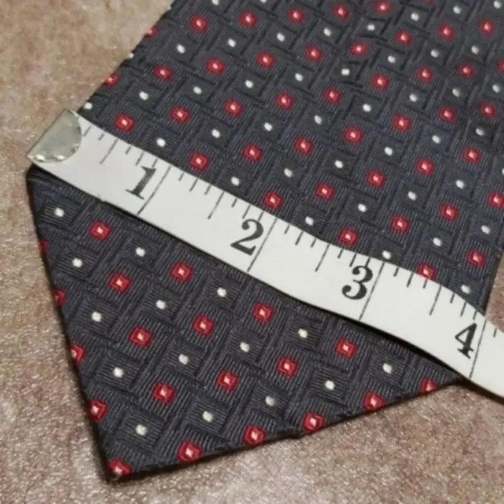 Sonja Kampy Men's Silk Gray Red and White Polka Dot Necktie